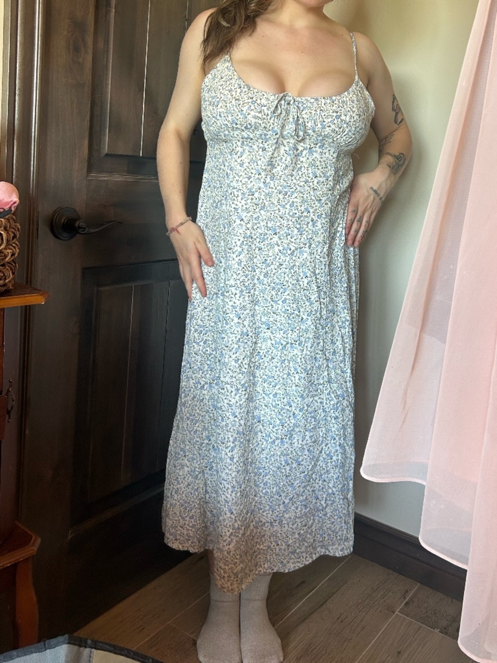 white dress w blue floral print new w tags size medium